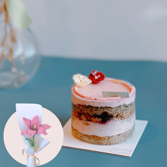 Strawberry Lady Grey Tea Cake bundle with Crochet Flower Bouquet