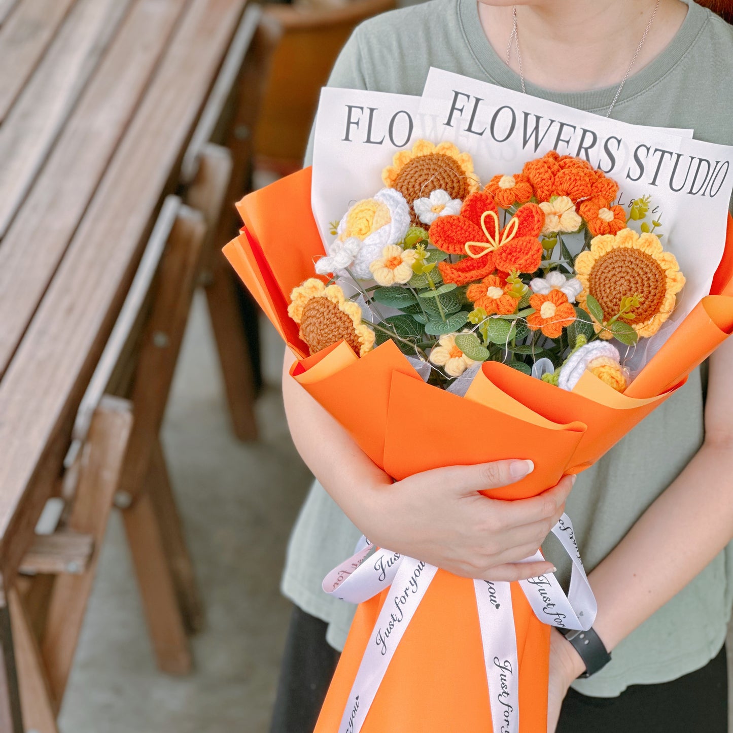 Crochet Orange Sunflower Bouquet - $69.00