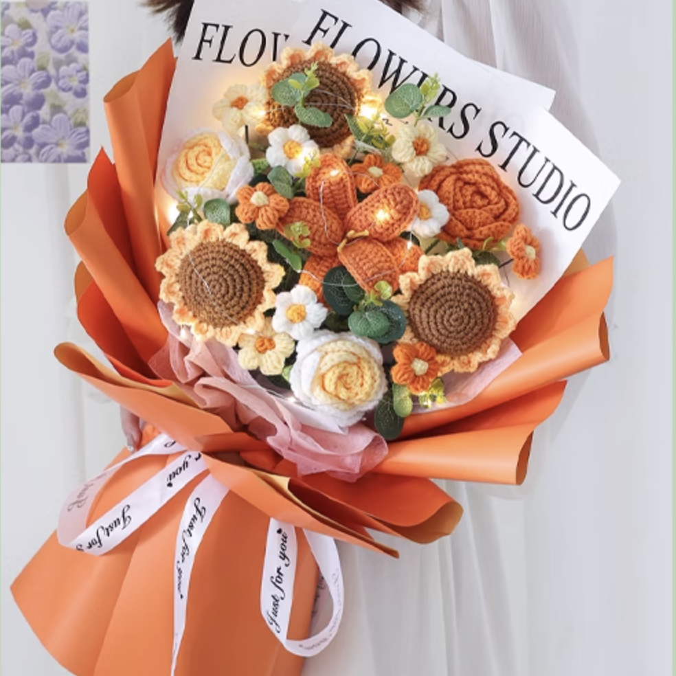 Crochet Orange Sunflower Bouquet - $69.00