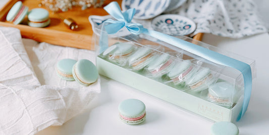 Blue Theme Macarons Gift Box - Salted Caramel, Strawberry, and Earl Grey Cream Cheese Flavors