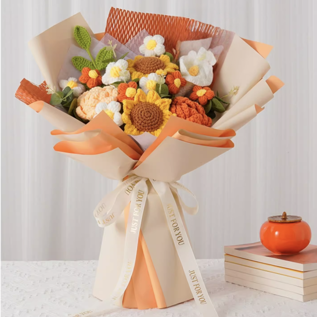 Crochet Light Cream Sunflower Bouquet - $69.00