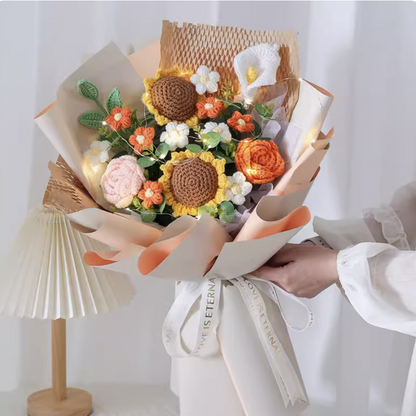 Crochet Light Cream Sunflower Bouquet - $69.00