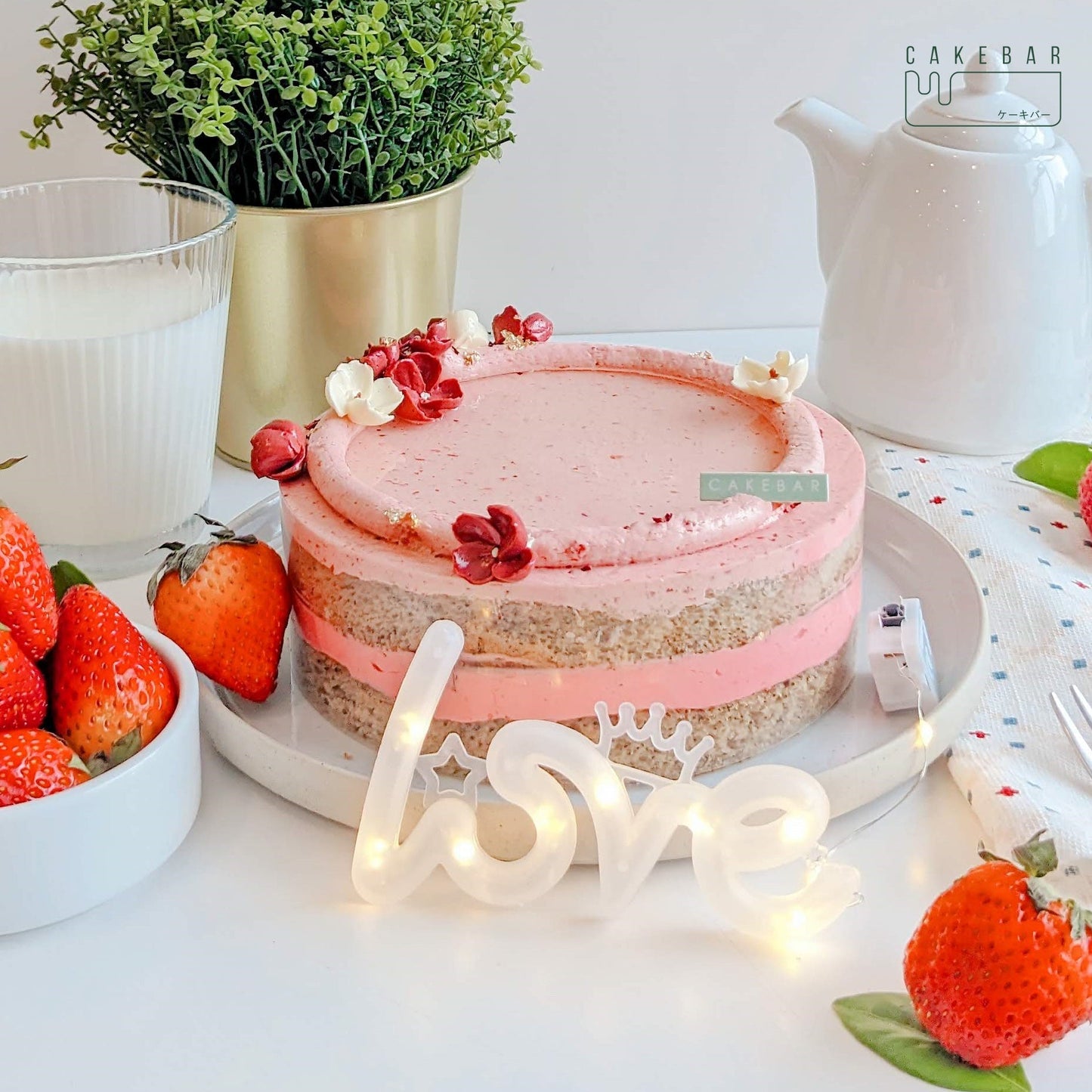 Mother's Day Edition | Strawberry Lady Grey Tea Cake with Crochet Flower Bouquet