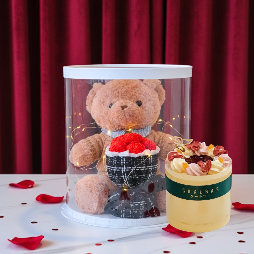 Plushie Bear with Red Velvet Cake (Set)