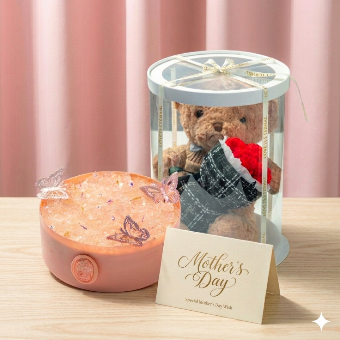 Rose Pink Guava Cake with Bear with Rose (Set B)