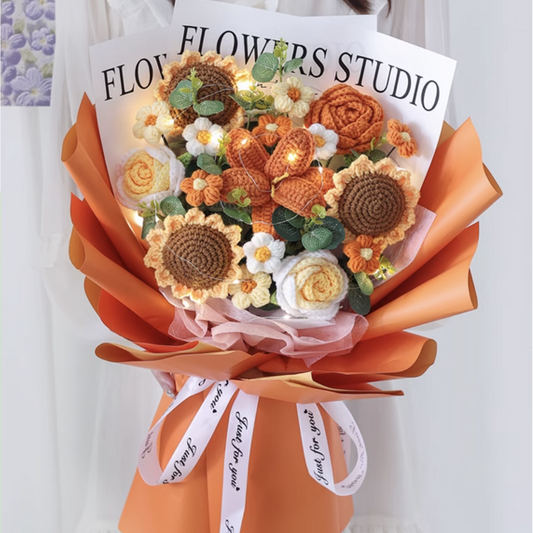 Crochet Orange Sunflower Bouquet - $69.00