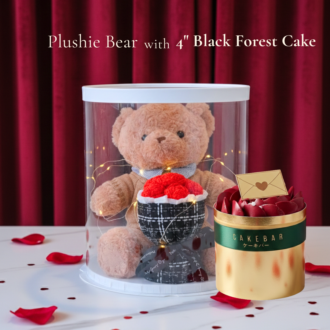 Plushie Bear with Black Forest Cake (Set)
