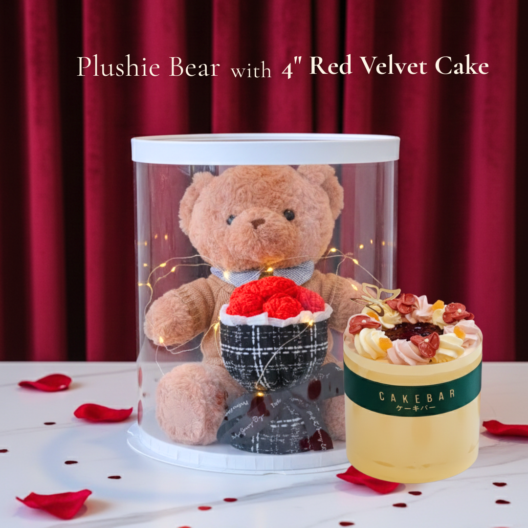 Plushie Bear with Red Velvet Cake (Set)