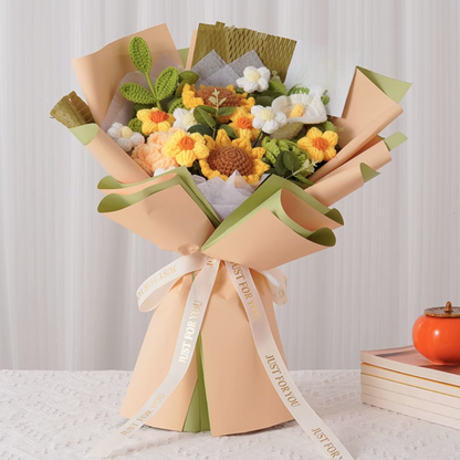 Crochet Light Cream Sunflower Bouquet - $69.00