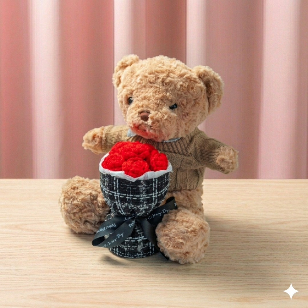 Rose Pink Guava Cake with Bear with Rose (Set B)