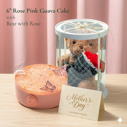 Rose Pink Guava Cake with Bear with Rose (Set B)